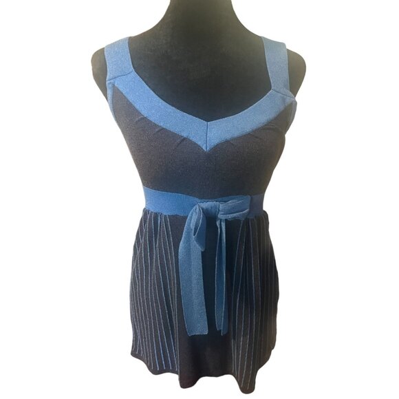 Nanette Lepore XS Blue Striped Knit Top‎ With Waist Tie - Picture 1 of 6